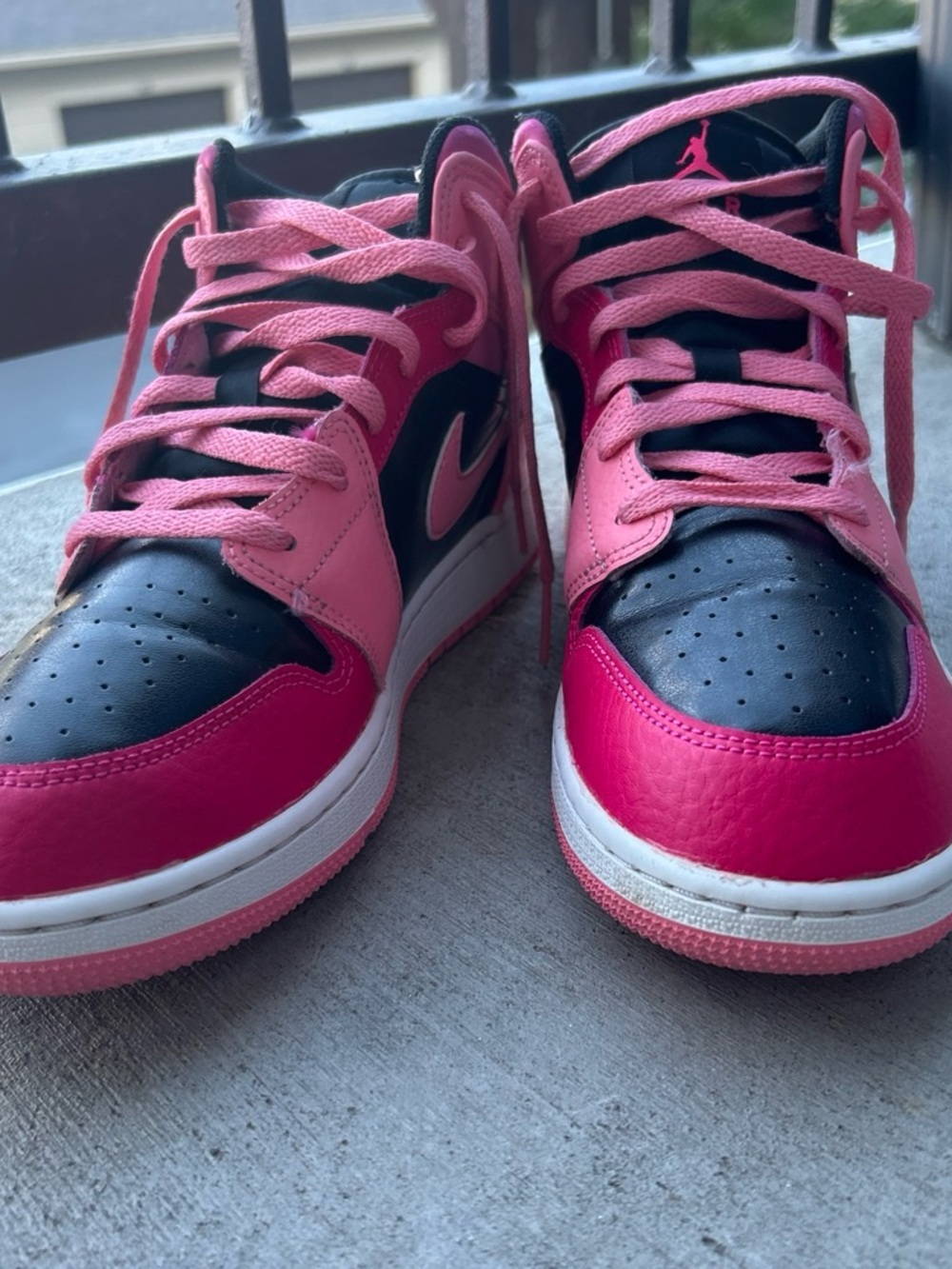 Jordan Kids Pink and Black High-Top Sneakers with White Midsole